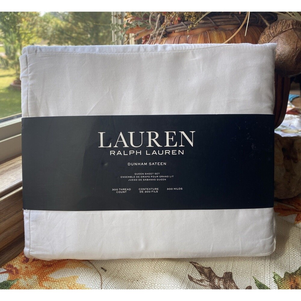 NEW Lauren Ralph Lauren DUNHAM Sateen Queen Sheet Set 4pc 300 TC White MSRP $105